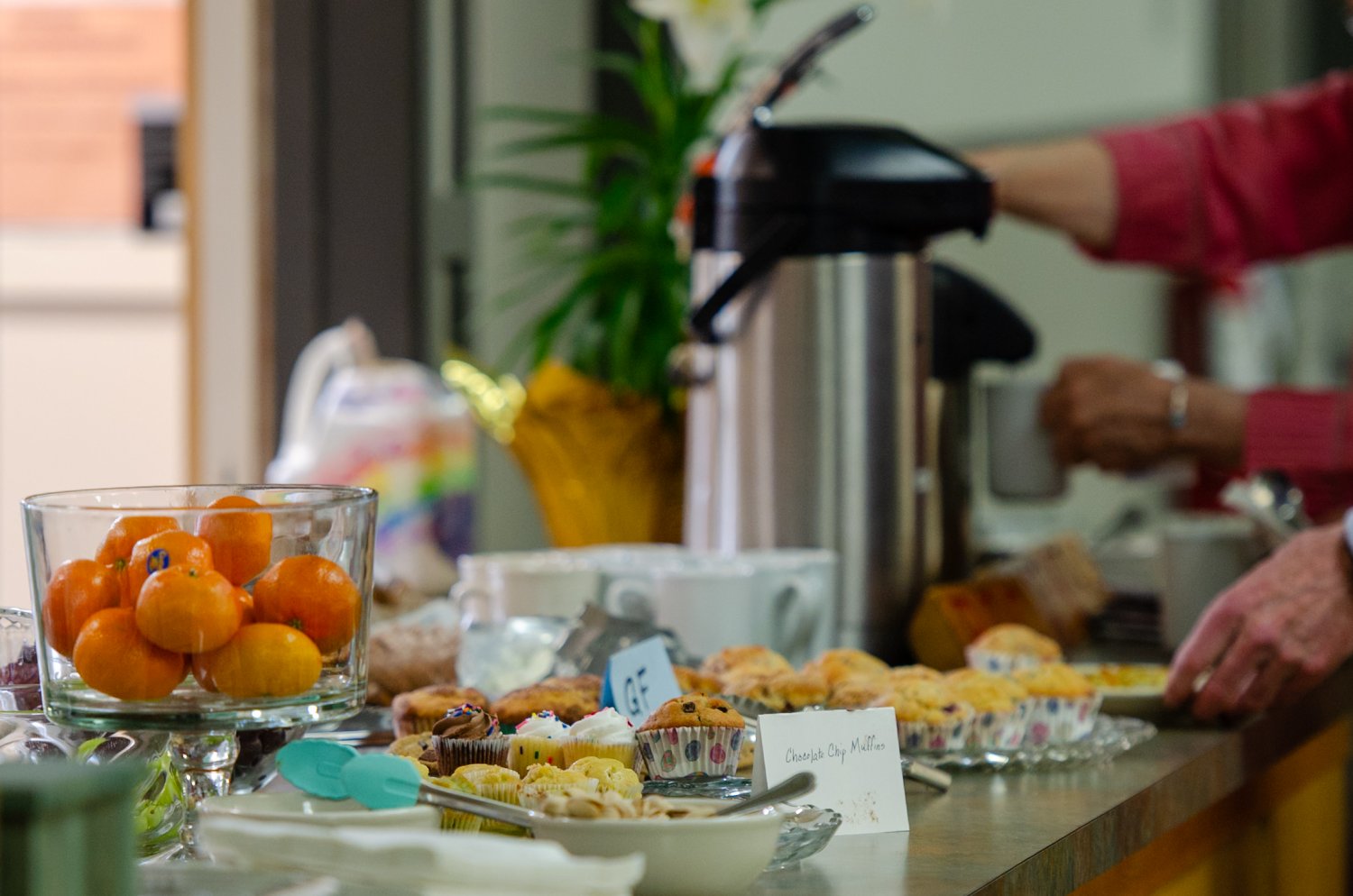 Wonderful spread of coffee hour drinks and treats