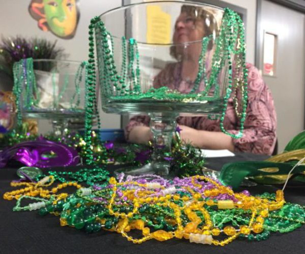 Bead necklaces at Mardi Gras Follies at Good Sam