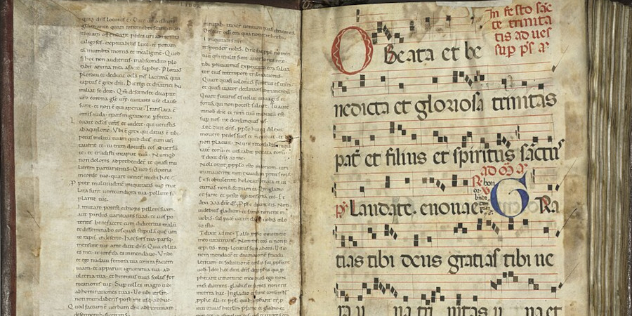 16th century choir book, lying open