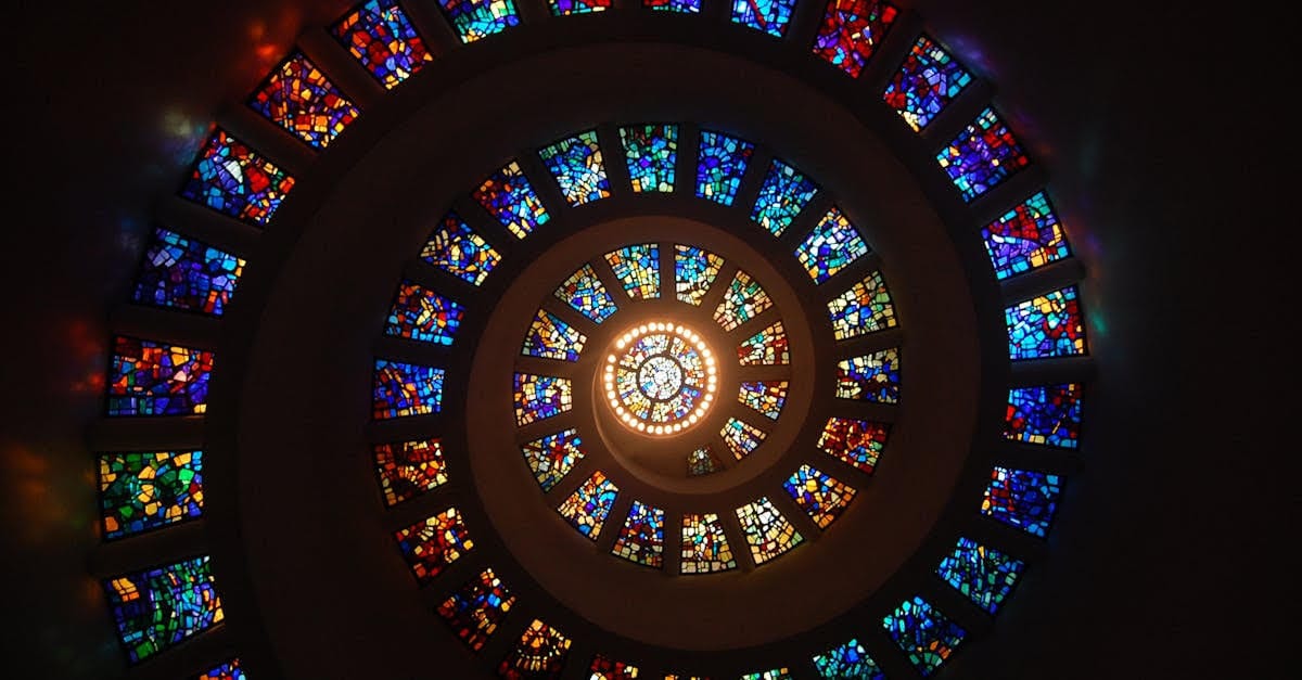 Colorful stained glass spiral window at The Episcopal Church of the Good Samaritan.
