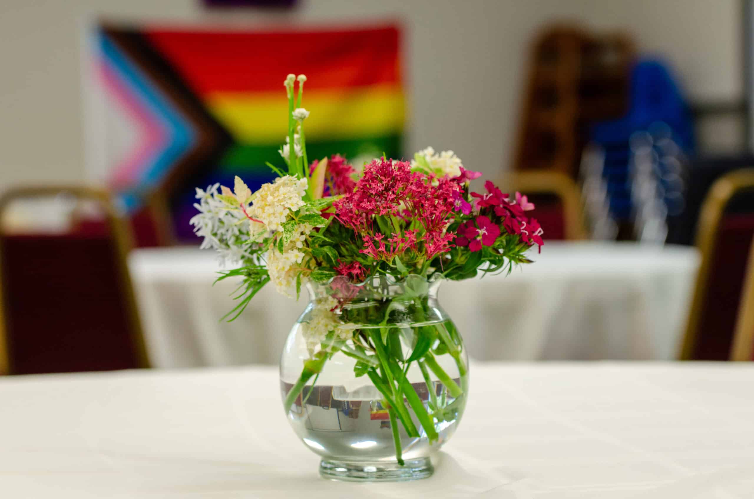 Colorful flower arrangement in a glass vase at The Episcopal Church of the Good Samaritan.