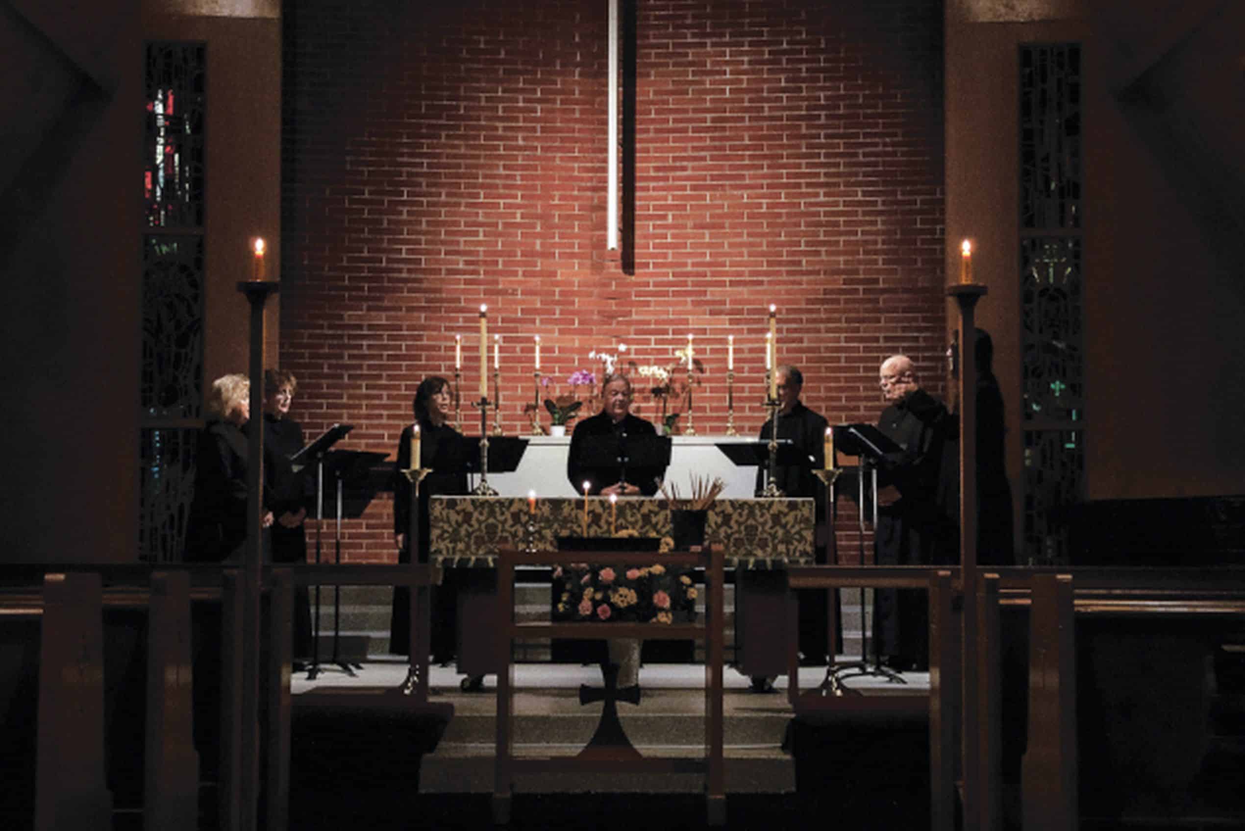 Interior of The Episcopal Church of the Good Samaritan with altar and cross.
