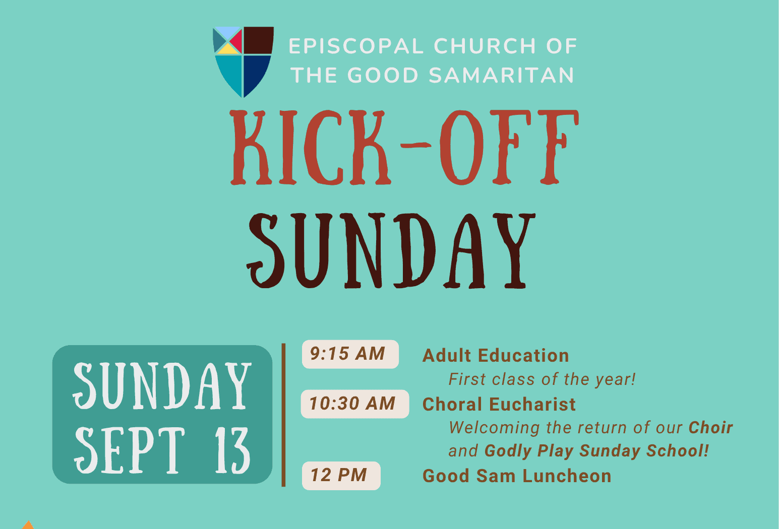 Event graphic for Kick-Off Sunday at The Episcopal Church of the Good Samaritan.