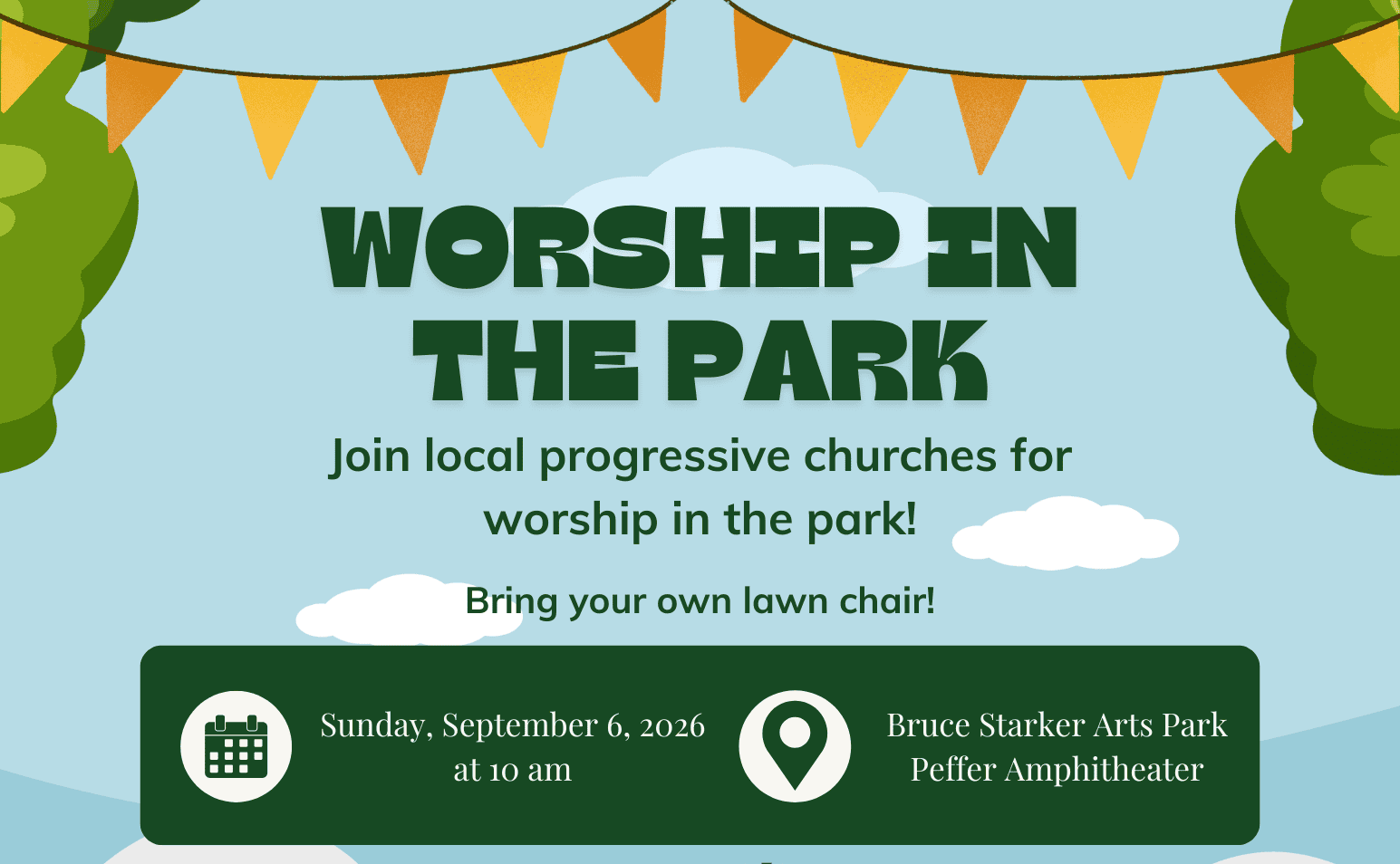 Worship in the park event at Bruce Starker Arts Park on September 6, 2026.